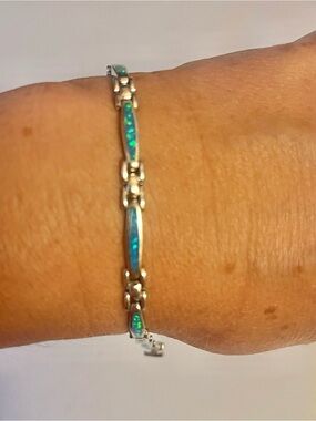 southwest sterling silver Link bracelet
Blue Opal Inlaid Sz 7